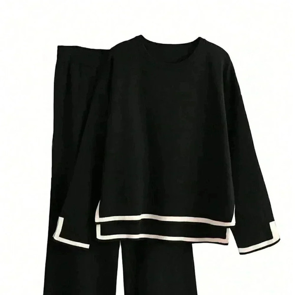 Black Casual Women's Holiday Leisure Color-Blocking Edging Long Sleeve Top - Picture 2 of 7
